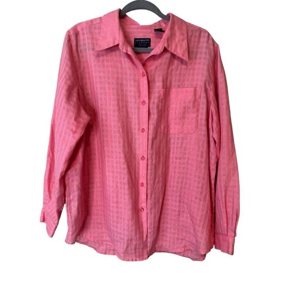 Liz Claiborne Button Down Top Womens PL Collared 100% Linen Sz PL - Picture 1 of 3